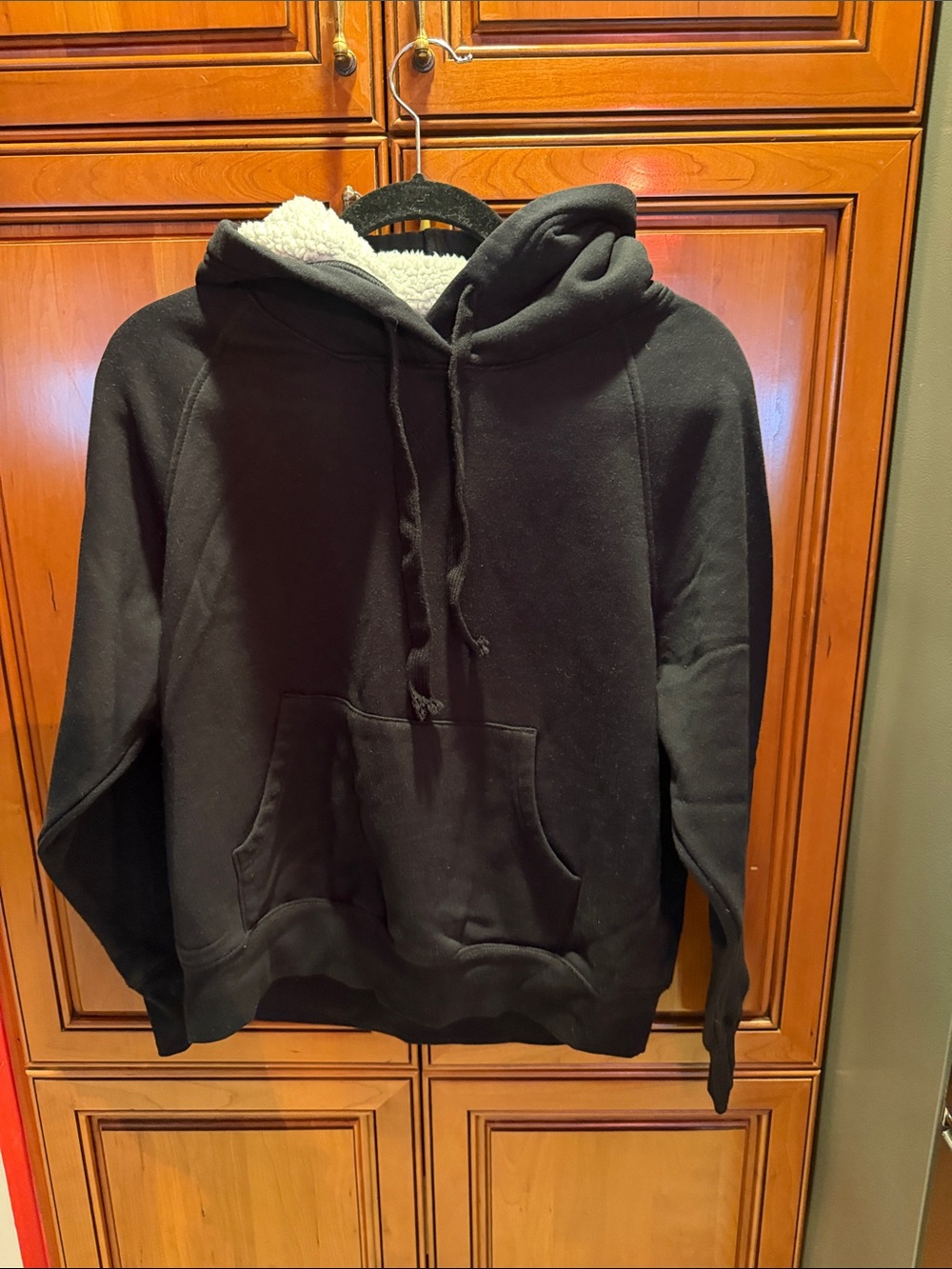 Old Navy Black Hoodie with Cream Sherpa Lining in hood
